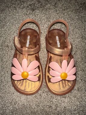 Mini Melissa Pink Daisy Jelly Sandals with Yellow Center